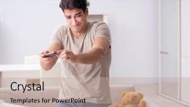  Presentation with crying baby - Slides featuring dad frustrated at crying baby background and a coral colored foreground