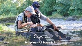  Presentation with helping - Slide deck with dad helping son to choose flies for fishing line background and a ocean colored foreground