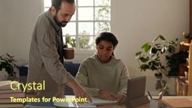 Presentation with helping - PPT theme with dad-pointing-at-notebook background and a tawny brown colored foreground