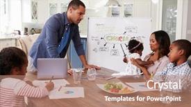  Presentation with meeting family - Audience pleasing presentation theme consisting of dad presenting domestic meeting backdrop and a coral colored foreground
