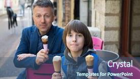  Presentation with offspring - PPT theme with dad with offspring enjoying icecream background and a ocean colored foreground