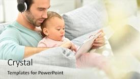  Presentation with cartoon - Audience pleasing slide set consisting of daddy and baby girl backdrop and a light gray colored foreground