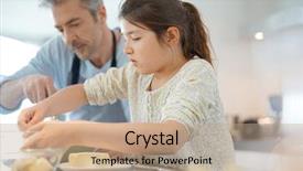  Presentation with baking cake - Presentation design having daddy with daughter baking cake together in home kitchen background and a coral colored foreground