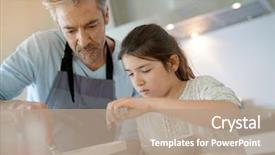  Presentation with baking cake - Beautiful PPT theme featuring daddy with daughter baking cake together in home kitchen backdrop and a coral colored foreground