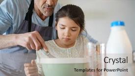  Presentation with baking cake - Slide deck with daddy with daughter baking cake together in home kitchen background and a mint green colored foreground
