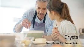  Presentation with baking cake - Presentation design enhanced with daddy with daughter baking cake background and a coral colored foreground