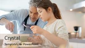  Presentation with baking cake - Presentation design featuring daddy with daughter baking cake together in home kitchen background and a coral colored foreground
