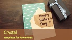  Presentation with gift - Slide deck with dads tie - happy father's day card background and a tawny brown colored foreground