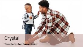  Presentation with tie shoelaces - Colorful presentation design enhanced with dads tie - portrait of a young african backdrop and a coral colored foreground