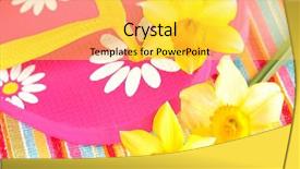  Presentation with fresh cut fruits vegetables - Colorful theme enhanced with daffodi - flip flops and fresh cut backdrop and a  colored foreground