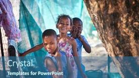  Presentation with kids playing - PPT theme having daily-african-life background and a ocean colored foreground