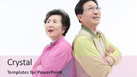  Presentation with old people - Cool new PPT layouts with daily life of old people backdrop and a coral colored foreground
