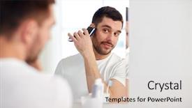  Presentation with water sanitation hygiene - Audience pleasing presentation design consisting of daily routine - beauty hygiene shaving grooming backdrop and a light gray colored foreground