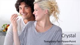  Presentation with kitchen - Colorful presentation enhanced with daily routine - couple casually stood backdrop and a light blue colored foreground