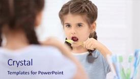  Presentation with teeth - Slides having daily routine - funny little girl brushing teeth background and a sky blue colored foreground