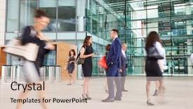  Presentation with busy - Slide deck with daily routine - people passing through the busy background and a  colored foreground