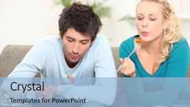  Presentation with daily routine - PPT layouts featuring daily routine - portrait of a couple eating background and a light blue colored foreground