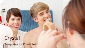  Presentation with teeth - Theme featuring daily routine - young couple cleaning teeth together background and a lemonade colored foreground