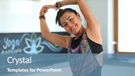  Presentation with yoga - PPT theme with daily training - portrait of smiling yoga woman background and a  colored foreground