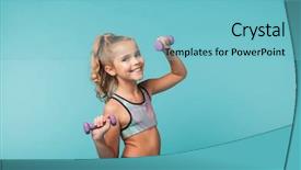  Presentation with smiling little girl - Beautiful presentation theme featuring daily training - smiling little sports girl doing backdrop and a light blue colored foreground