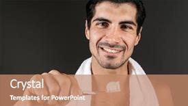  Presentation with gold man smile - Presentation design enhanced with daily use - smiling shirtless man with towel background and a coral colored foreground