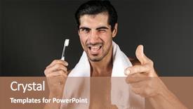  Presentation with black man - Presentation consisting of daily use - smiling shirtless man with towel background and a coral colored foreground