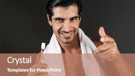  Presentation with black man - Slides enhanced with daily use - smiling shirtless man with towel background and a coral colored foreground