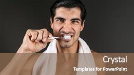  Presentation with black man - Audience pleasing theme consisting of daily use - smiling shirtless man with towel backdrop and a violet colored foreground