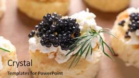  Presentation with caviar - PPT theme consisting of dainty - tasty black caviar appetizer background and a coral colored foreground