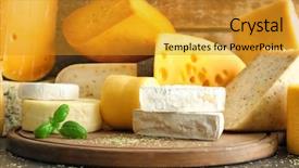 Presentation with cheese - Slide deck with dainty - wooden board with different kinds background and a gold colored foreground
