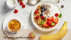  Presentation with dairy desserts - Beautiful theme featuring dairy desserts - healthy breakfast with coffee yogurt backdrop and a yellow colored foreground