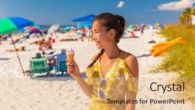  Presentation with ice cream cone - Audience pleasing presentation theme consisting of dairy desserts - ice cream asian woman eating backdrop and a yellow colored foreground