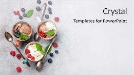  Presentation with dairy desserts - Presentation featuring dairy desserts - ice cream with berries top background and a white colored foreground