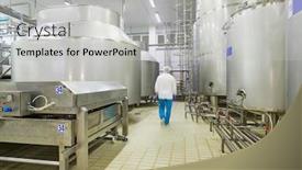  Presentation with dairy - Slide deck featuring dairy factory cheese food production tanks with raw product background and a light gray colored foreground