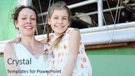  Presentation with smile focus - Presentation design enhanced with dairy farm - beautiful mother and little daughter background and a sky blue colored foreground