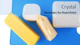  Presentation with dairy - PPT layouts featuring dairy food soft and hard cheeses on big blue plate isolated on white background background and a light blue colored foreground