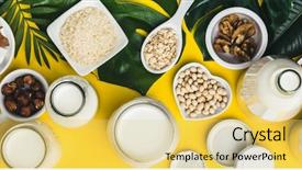  Presentation with milk dairy - Amazing slide deck having dairy free milk substitute drinks backdrop and a yellow colored foreground