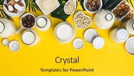 Presentation with milk dairy - Presentation theme enhanced with dairy free milk substitute drinks background and a light gray colored foreground