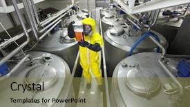  Presentation with plastic industrial - Cool new PPT layouts with drugs laboratory industry - industrial professional in protective uniform backdrop and a  colored foreground