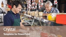  Presentation with salesman - PPT theme consisting of dairy producers - happy man watching salesman slicing background and a coral colored foreground