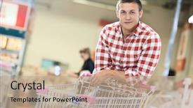  Presentation with food - Slides featuring dairy producers - man with shopping cart background and a coral colored foreground