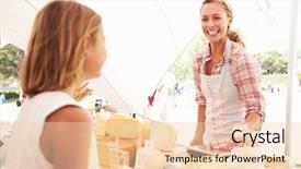  Presentation with food market - Beautiful slide set featuring dairy producers - woman selling fresh cheese backdrop and a lemonade colored foreground