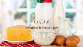  Presentation with dairy - Theme with dairy products and eggs on napkin on table in kitchen background and a lemonade colored foreground