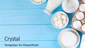  Presentation with dairy products - Slides enhanced with dairy products on blue wooden background and a light blue colored foreground