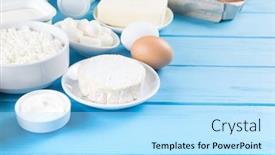  Presentation with dairy products - Audience pleasing PPT layouts consisting of calcium - dairy products on blue wooden backdrop and a arctic colored foreground