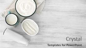  Presentation with dairy products - Theme consisting of dairy products on kitchen table background and a light gray colored foreground
