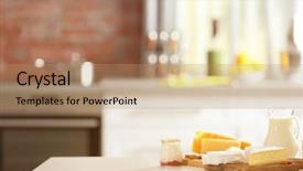  Presentation with dairy products - Cool new PPT theme with dairy products on kitchen table backdrop and a coral colored foreground