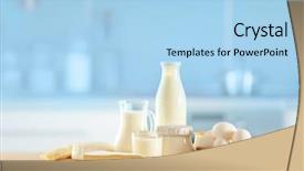  Presentation with dairy products - Presentation theme with dairy products on kitchen table background and a light blue colored foreground
