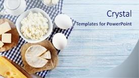  Presentation with dairy products - Slide deck consisting of dairy products on wooden background background and a sky blue colored foreground