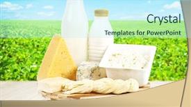  Presentation with dairy products - Amazing slide set having dairy products on wooden table and field with green grass on background backdrop and a cool aqua colored foreground